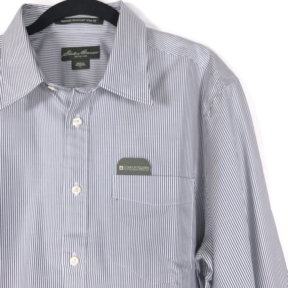 NWT Eddie Bauer Men’s Shirt‎ Striped Wrinkle Resistant Slim Fit Cotton Size TL